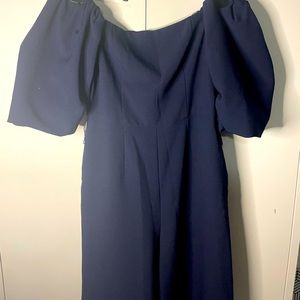 Chelsea 28 navy off the shoulder puff sleeve jumpsuit zip back. Size 8